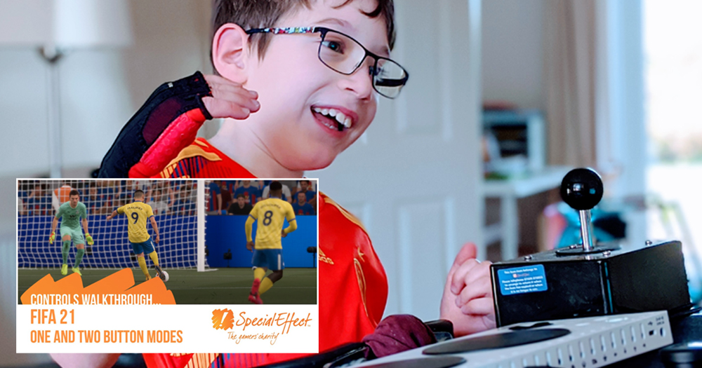 Smiling boy playing video game, insert screenshot of video tutorial