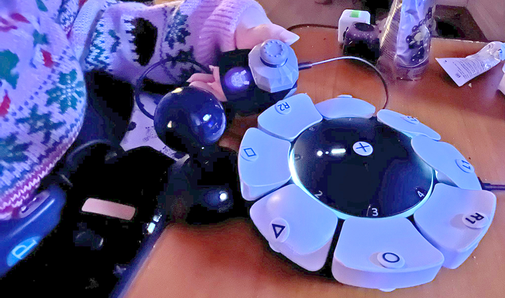 Close up of Sony Access controller with an additional large joystick