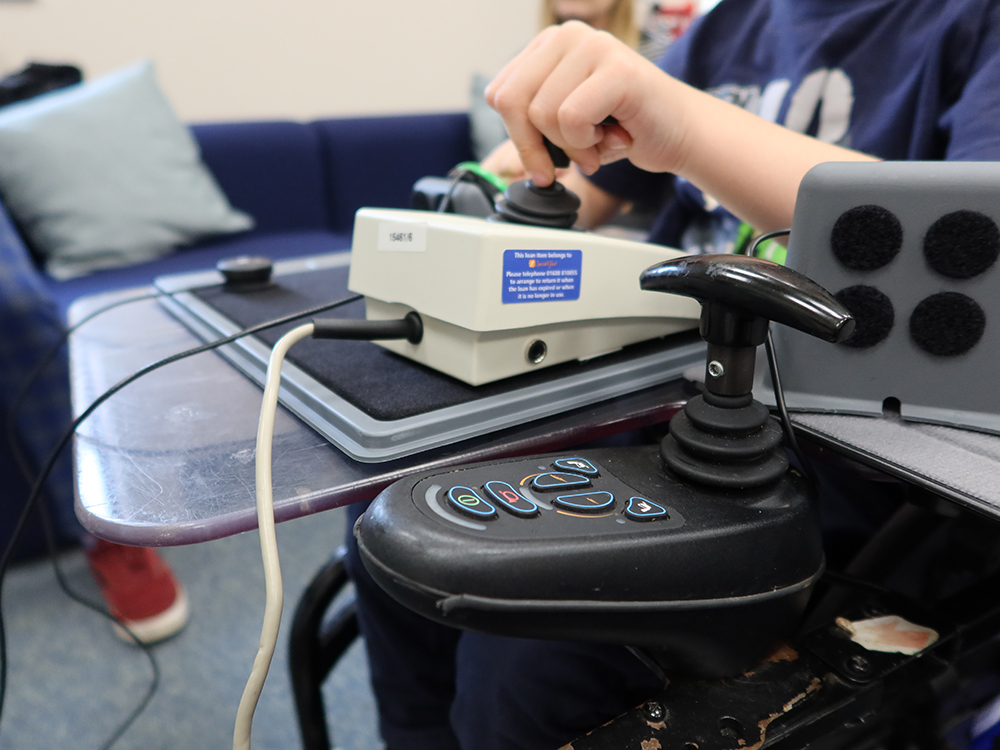 Close up uf gaming and wheelchair control joysticks.