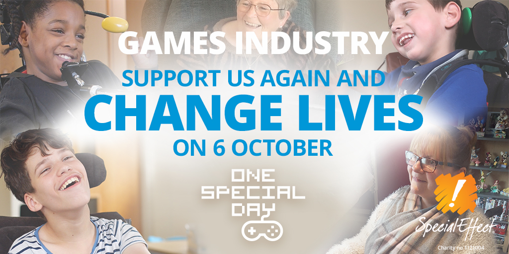 Montage of smiling faces surround a message asking the games industry to join One Special Day