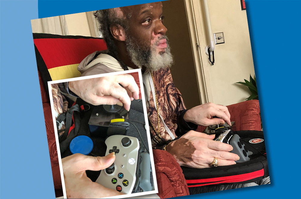 Man using adapted gaming setup