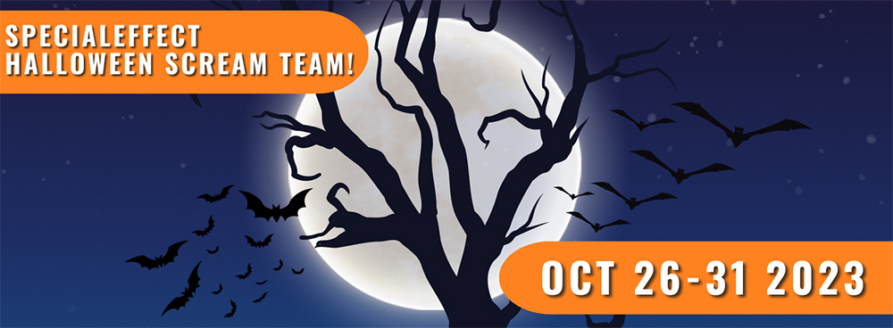 Cartoon illustration of tree silhouetted against large moon